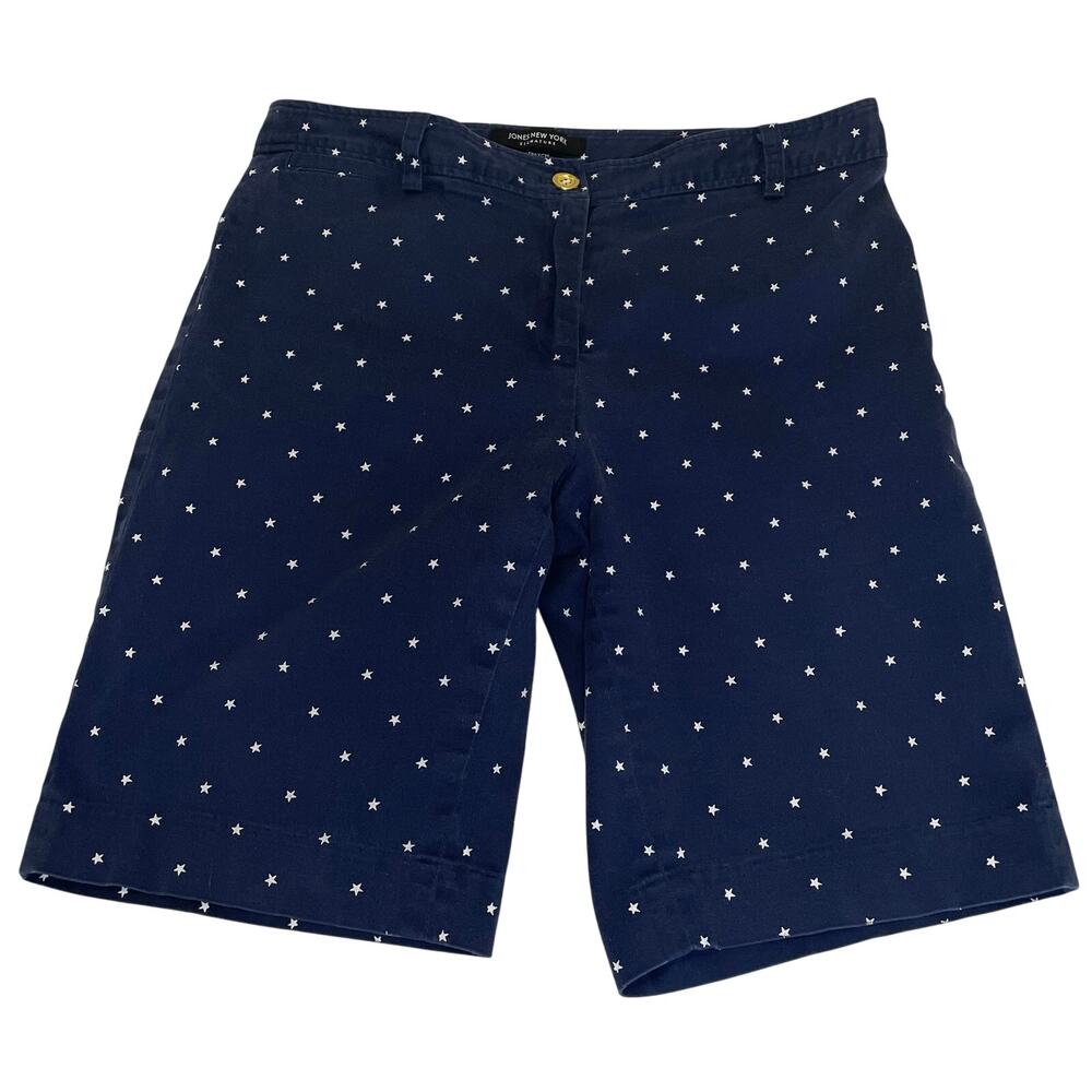 Jones New York Signature Stretch Shorts Women's 6 Navy Blue Stars USA